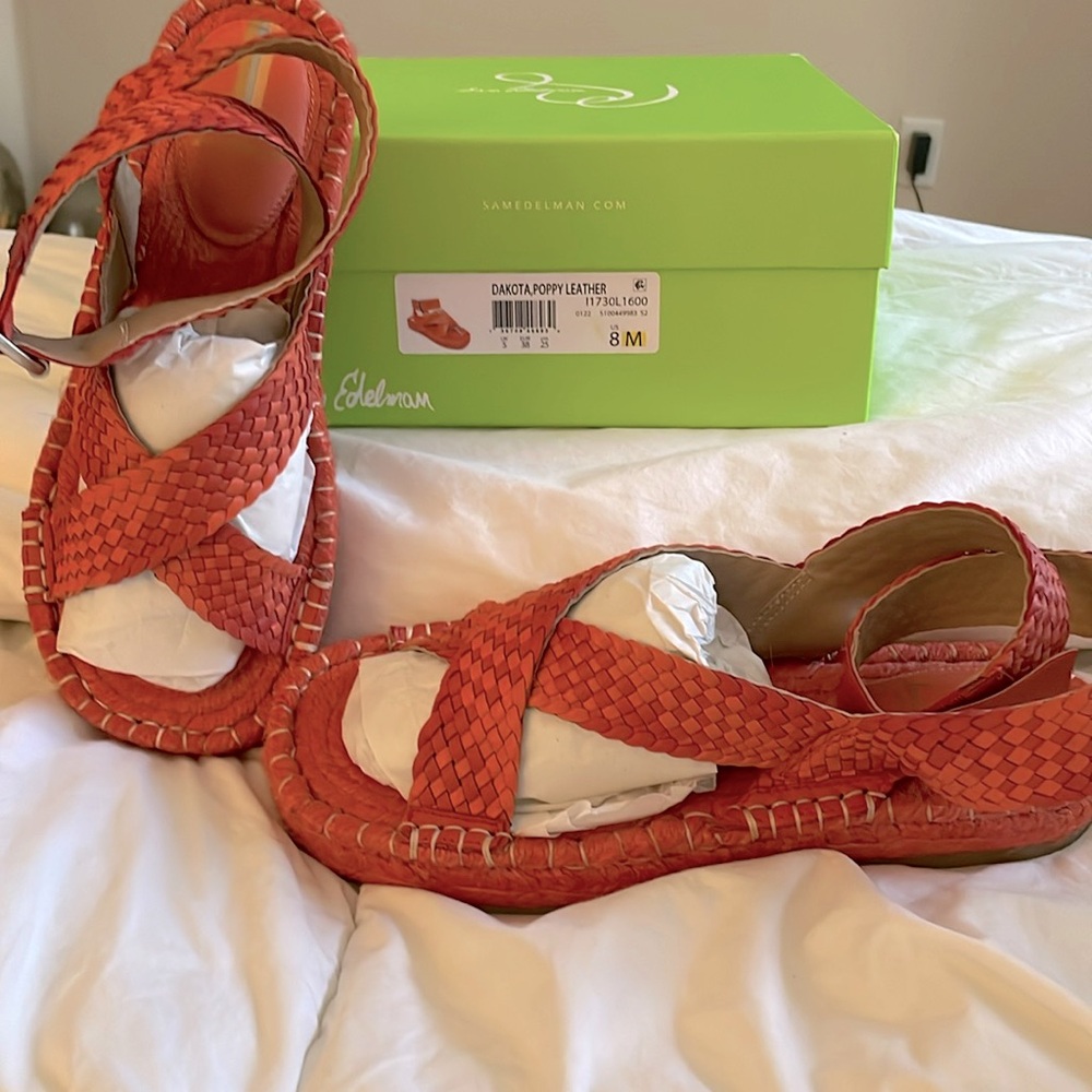 Sam Edelman Orange Woven Leather Sandals